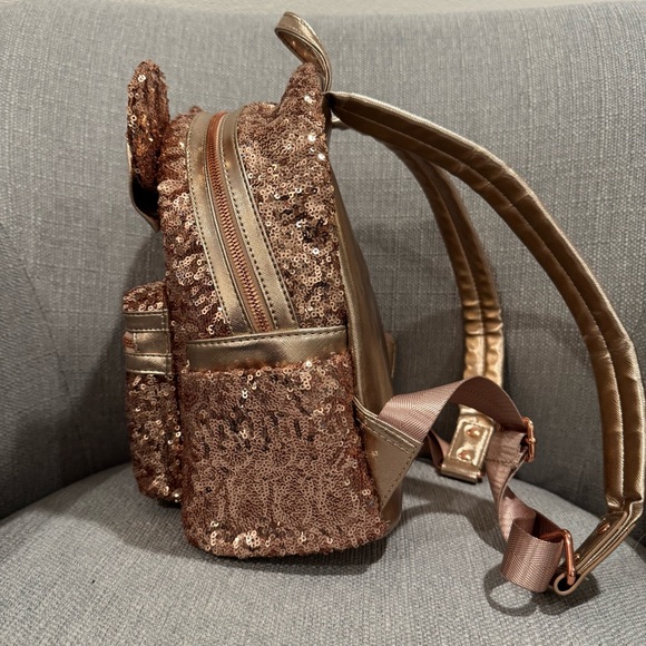 Disney Loungefly Rose Gold Sequin Mini Backpack - Picture 2 of 8